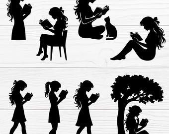 Mädchen Lese Buch svg Vektor Bündel für Cricut und Silhouette