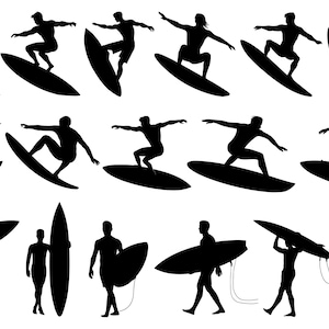 Surfing Silhouettes Set, Surfing SVG, Surfer SVG Bundle, Surfers SVG