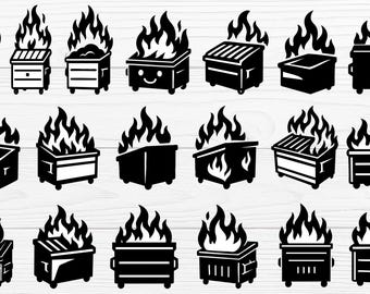 Pacchetto SVG di Dumpster Fire in stile Silhouette