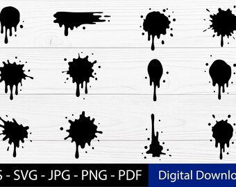 Bläckstänk SVG-paket – Svarta färgstänk Clipart PNG-vektor