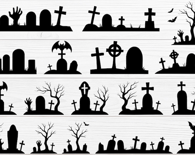 Tombstone SVG Bundle, Graveyard SVG, Rip Vector, Halloween Svg, Scary ...