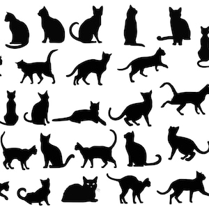 Cat Silhouettes, Cat SVG Bundle, Cat Clipart Bundle, Black Cat Vector Illustrations