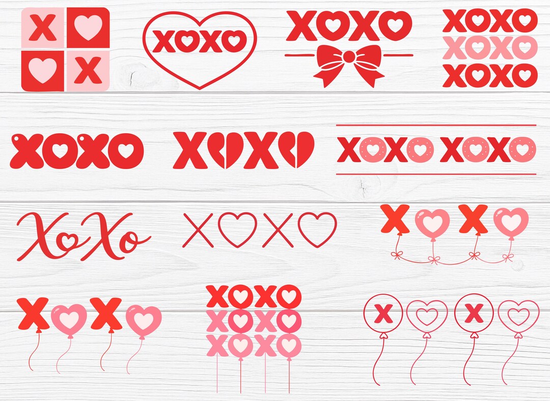 XOXO Valentine PNG SVG Bundle in Flat Vector Cut Files - Etsy