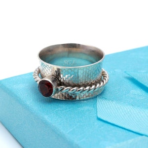 Red Garnet Spinner Ring, Gemstone Ring, 925 Sterling Silver Ring, Gemstone Spinner Ring, Natural Gemstone Ring, Meditation Ring, Fidget Ring