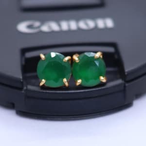 Green Onyx Gemstone Earrings, Stud Green Onyx Earrings, Gemstone Earrings, Handmade Earring, Gold Plated Stud Earrings