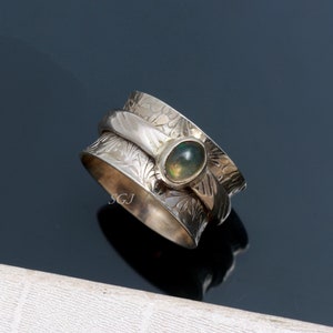 Natural Ethiopian Opal Gemstone Ring, Sterling Silver Spinner Ring, Meditation Ring, Opal Gemstone Ring, Boho Ring, Silver Spinner Ring