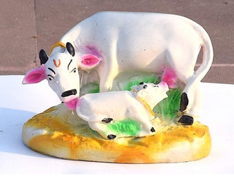 Dairy Cow and Calf 4 x 6 inch Resin Stone Decorative Table Top Figurine