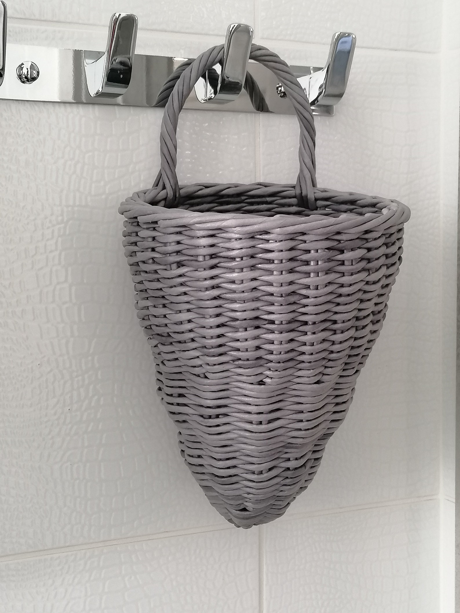 Wicker wavy wall hanging basket Gray front door decor Etsy