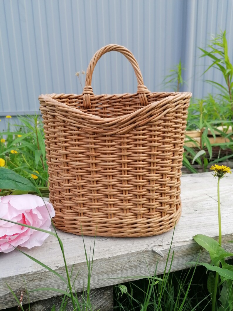Wicker front door basket Woven oval hanging basket Etsy