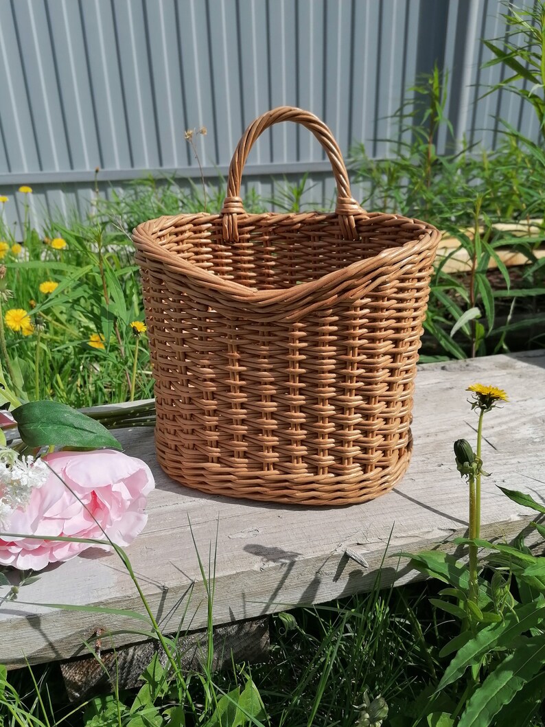 Wicker front door basket Woven oval hanging basket Etsy