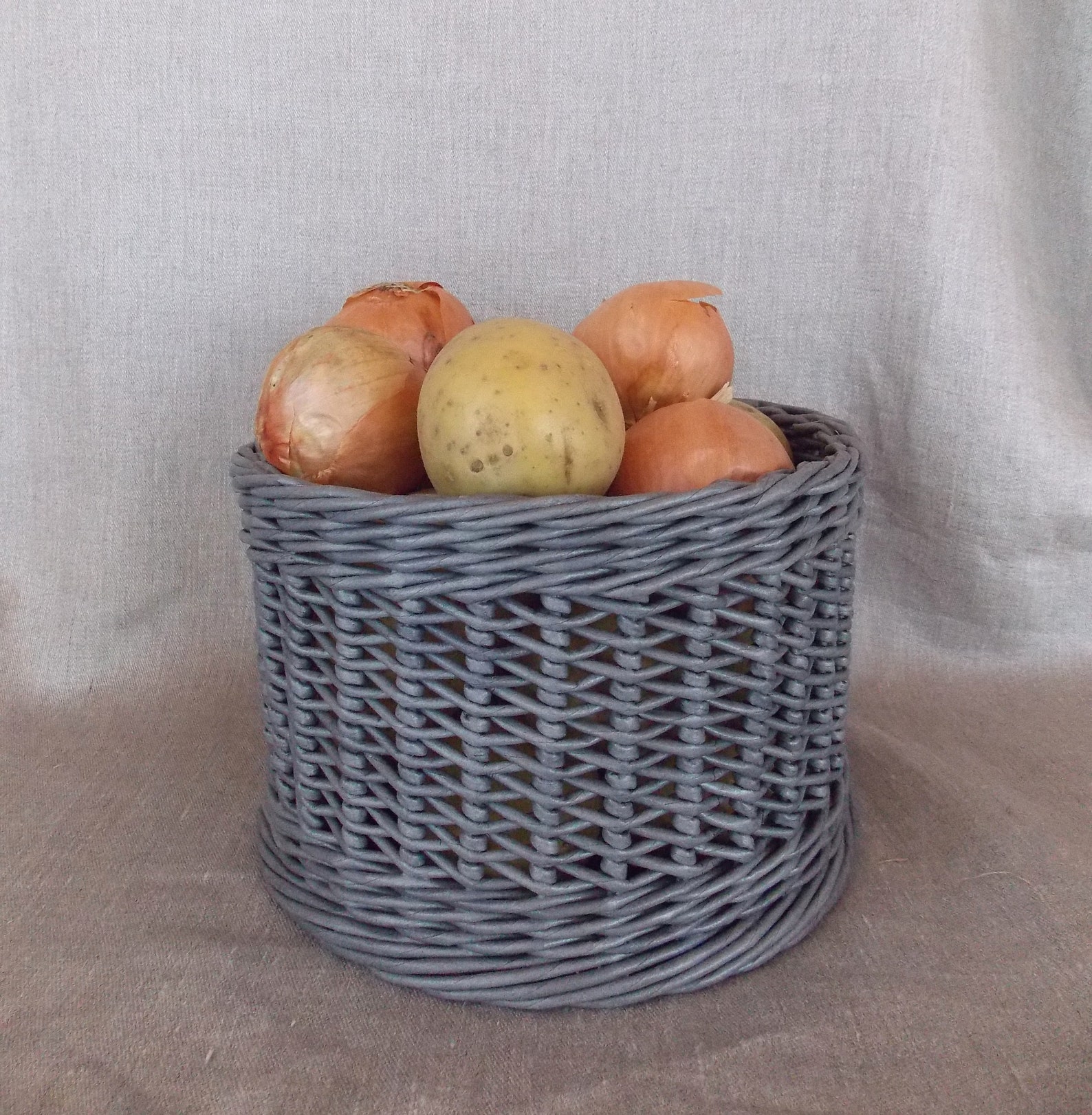 Wicker onion basket Round potato storage Kitchen Etsy