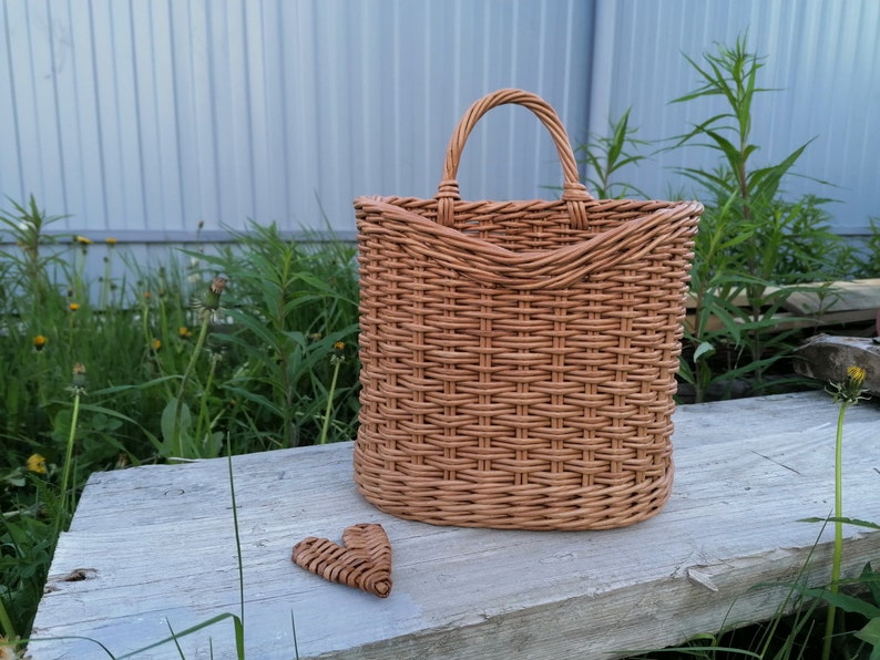Wicker front door basket Woven oval hanging basket Etsy