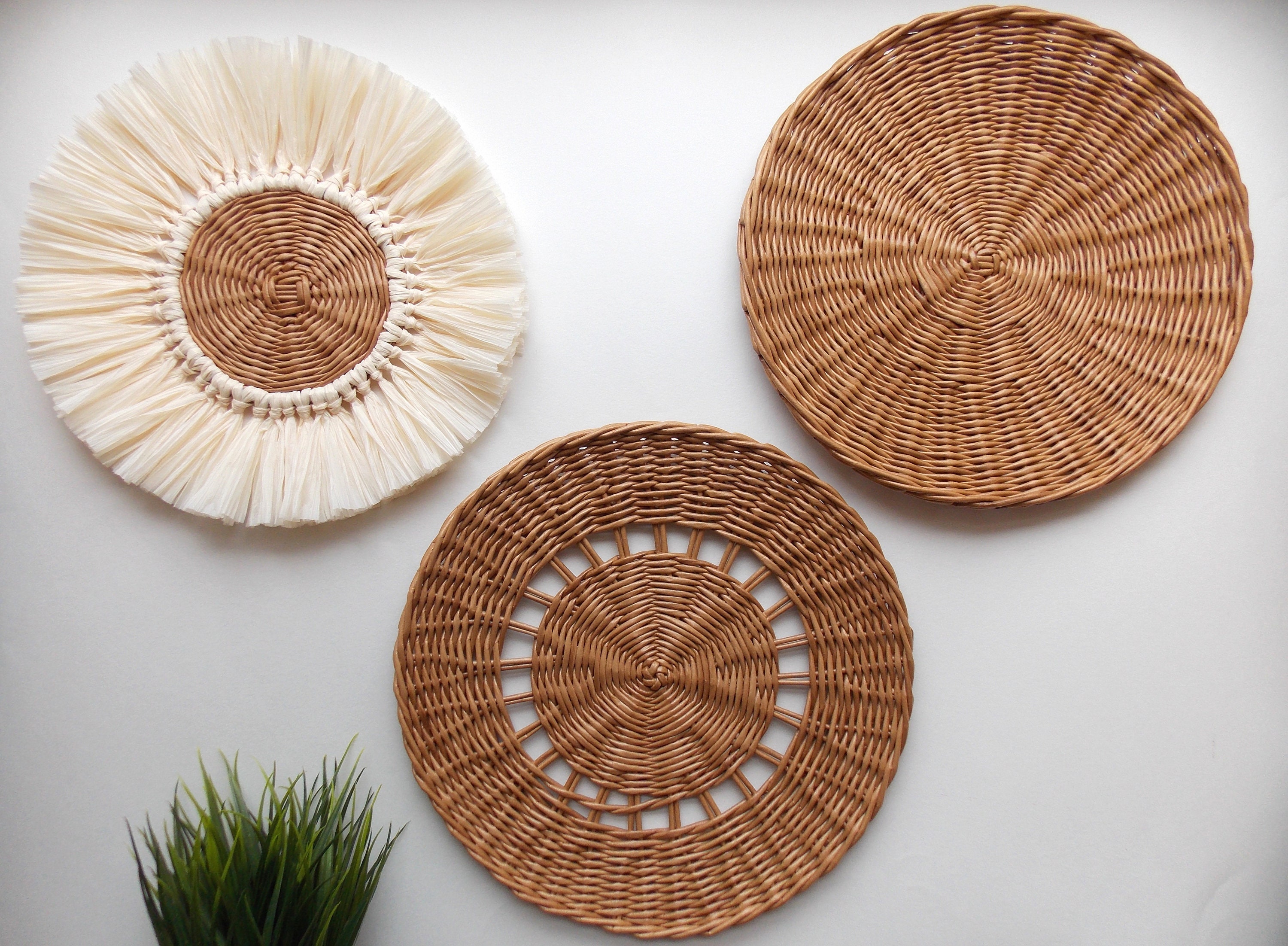 Neutral Wicker Basket Wall Decor Wall Hanging Basket Bedroom Etsy