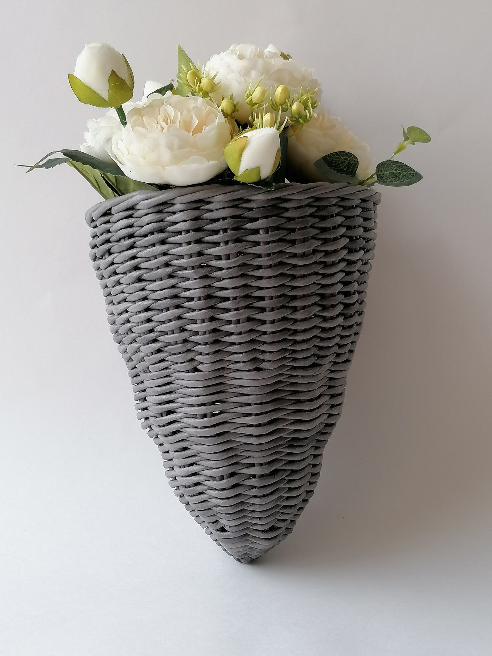 Wicker wavy wall hanging basket Gray front door decor Etsy