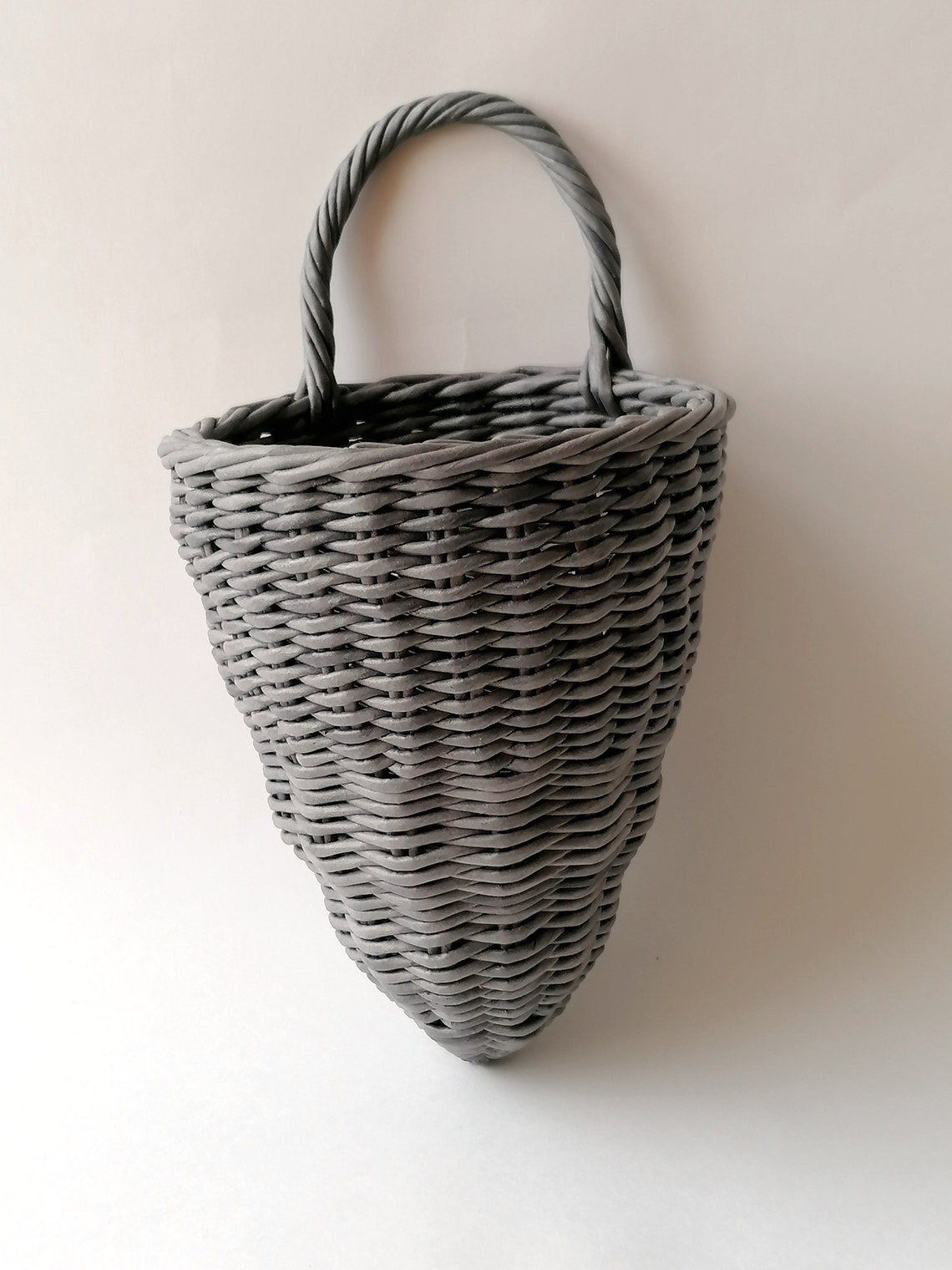 Wicker wavy wall hanging basket Gray front door decor Etsy