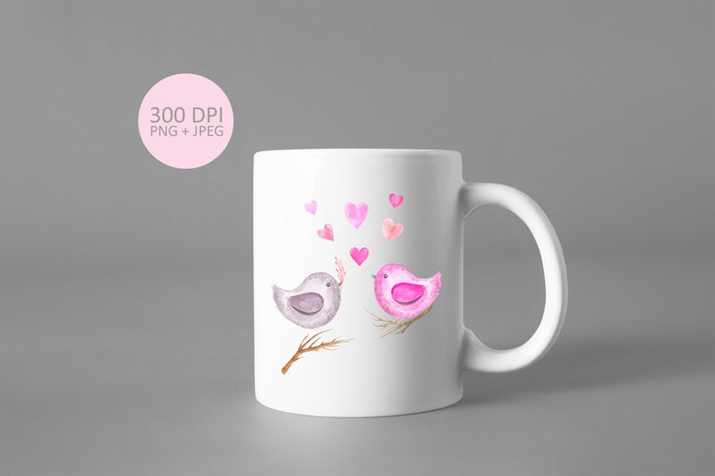 Love Birds Sublimation Printing PNG Digital download. Valentine/'s Day cartoon character Springtime bird couple watercolor clipart