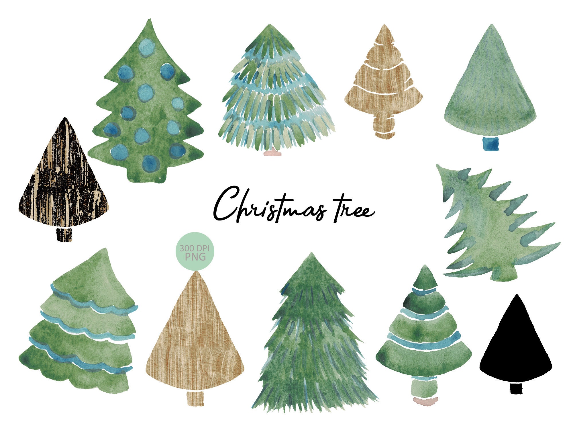 Moderne Christbaum Clipart Aquarell Winterwald Png Frohes Etsy