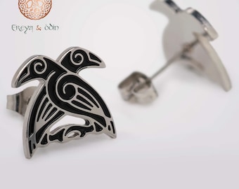 Paar Ohrstecker Hugin und Munin | Gold- oder Silberfarben | Odins Raben | Wikinger Schmuck | Nordische Ohrringe | Geschenk