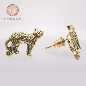 Pair of Freya&#39;s Cats stud earrings, gold or silver