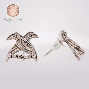 Pair of Hugin and Munin stud earrings, silver-colored