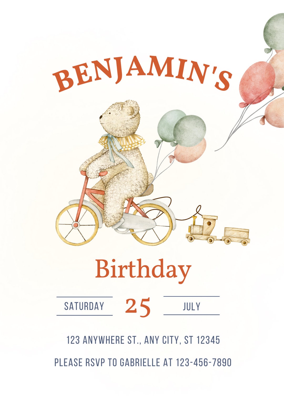 Editable Teddy Bear Birthday Invitation Template (digital Download) - Etsy