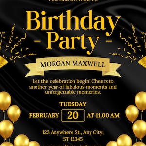 Faire-part d'anniversaire, modèle imprimable en téléchargement numérique, inviter tout âge, homme anniversaire invitation|Flyer anniversaire, modèle Canva