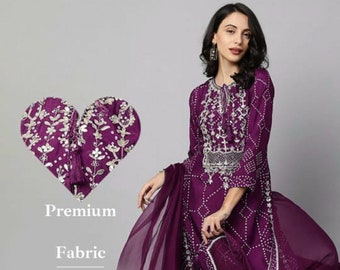 Indian Women Readymade Designer Salwar Kameez Suit Partywear Festival Wedding Wear Stylish Rayon Straight Kurti Pant With Dupatta Dress.