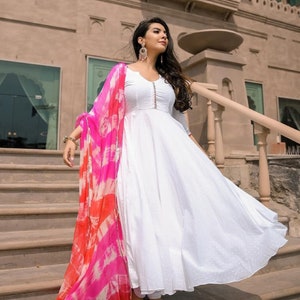 Plain white best sale anarkali