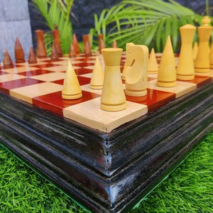 21*21 Inches Indian Handmade Wooden Unique End Grain Border Elevated Super Fine Smooth Polish.Ebony Wood Lacquered Christmas Chess Set. 21*21 Inches Indian Handmade Wooden Unique End Grain Border Elevated Super Fine Smooth Polish.Ebony Wood Lacquered Christmas Chess Set.