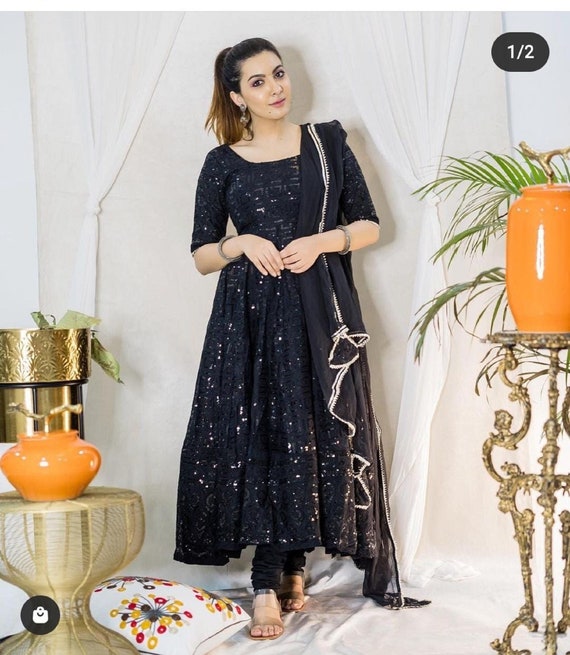 Buy Beautiful Floral Printed Black Georgette Anarkali Kurti With Printed  Dupatta Set for Women and Girls, Dress, Dress for Women, Free Shipping  Online in India - Etsy