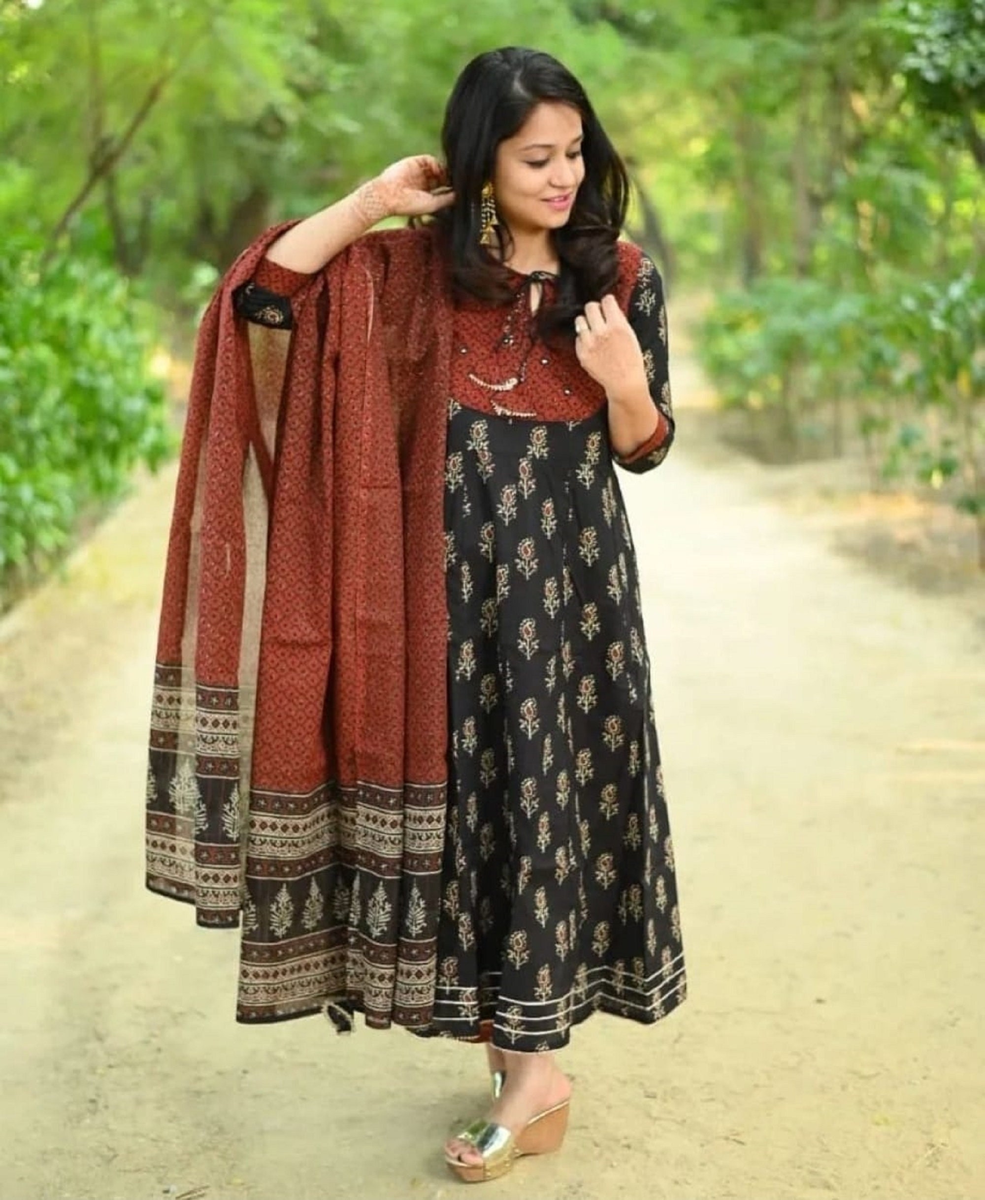 Indian Kurti for Womens With Palazzo Dupatta| Rayon Lace Work Sarara Style Kurta  Kurtis Tunic For Women Black at Amazon Women's Clothing store