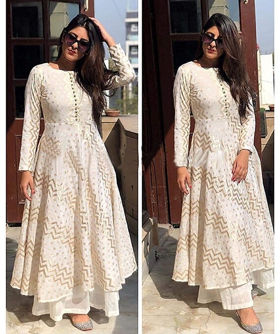 white and gold anarkali