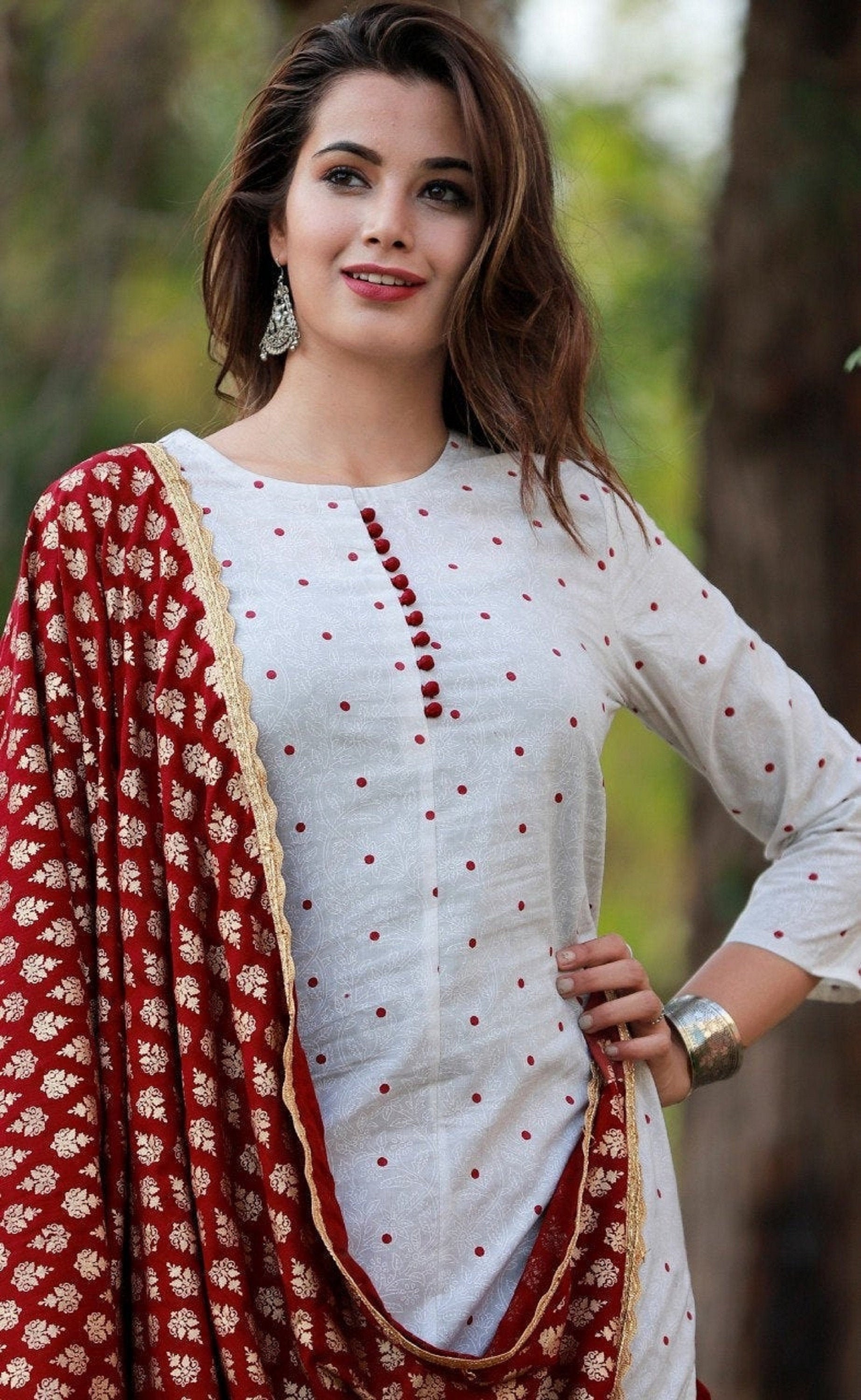 Red and White Color Pure Georgette Kurti and Dupatta With Viscose Silk  Patiala Salwar, Punjabi Suit for Wedding / Festivals - Etsy