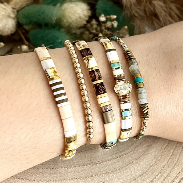 Composition bracelets Tila Bronze / Caramel / Ivoire