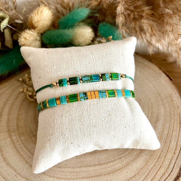 Composition bracelets Tila Bleu turquoise/Vert/Doré