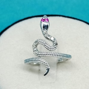 925 Sterling Silver Snake Ring, Snake Ring, Serpent Ring, Reptile Ring, Reptile Jewelry, Diamond Snake, Snake Gift, 2 Ruby Eyes Snake