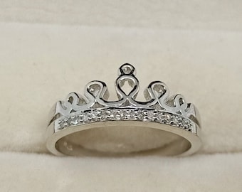 Sterling Silver Princess Crown Ring: CZ Diamond Tiara Ring