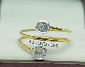 Anillo de diamantes Polki talla rosa: Plata de ley 925 chapada en oro