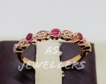 Ruby Wedding Band: Sterling Silver Sapphire & Emerald Half Eternity Stacking Ring