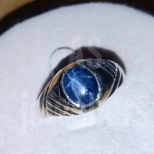 Unique Star Blue Sapphire Ring Birthday Gifts 925 Sterling Silver Ring Oval Natural Sapphire Ring Men&#39;s Ring Birthday Gifts Men&#39;s Gift Rings