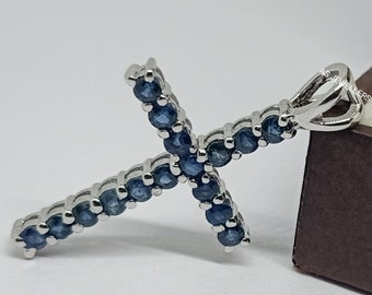 Unique Sapphire Cross Pendant 925 Sterling Silver Cross Necklace Sapphire Cross Pendant Religious Pendant Antique Crucifix Pendants Gifts