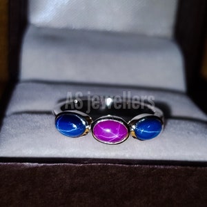 Blue Star Sapphire Ring, Lab Star Sapphire,Star Ruby Rings Parents Wedding Gift,Star Sapphire Ring, Stackable Ring,Anniversary Gifts For Her