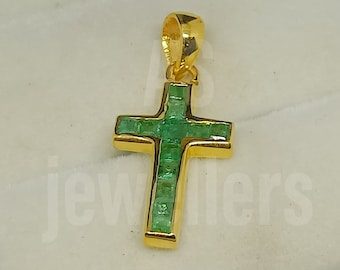Unique Cross 925 Sterling Silver Necklace Gold Platted Emerald Pendant Jesus Pendants Christian Religious Jesus Crucifix Gift Christmas Gift