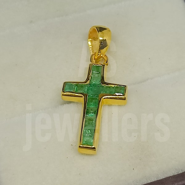 Unique Cross 925 Sterling Silver Necklace Gold Platted Emerald Pendant Jesus Pendants Christian Religious Jesus Crucifix Gift Christmas Gift