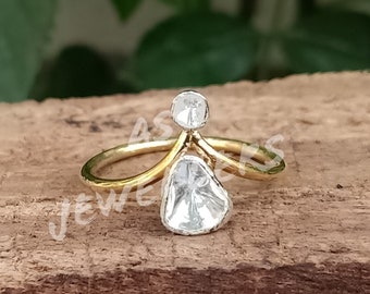 Rose Cut Polki Diamond Ring Genuine Diamond Ring Victorian Diamond Polki Ring 925 Sterling Silver Ring Wedding Gift Ring Gold plated Ring
