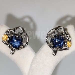Certified Star Sapphire Studs Earrings, Real Genuine Natural Blue September Birthstone 925 Sterling Silver, Gift For Her,Birthday Gifts