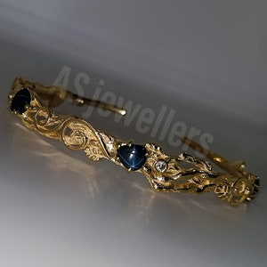 Delicate 925 Sterling Silver ,Natural Star Sapphire Bangle, Tree Leaf Bangle ,Branch Leaves, Gift Fr Her , Gold Platted, Bridesmaid Gifts