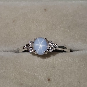 Oval White Star Sapphire Ring: 925 Sterling Silver Promise Ring