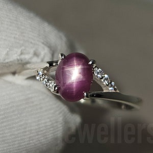 Vintage Star Ruby Silver Ring July Birthstone Ring 925Sterling Silver Natural Star Ruby Ring Handmade Ring Gift 6 Rays Star Ruby Rings