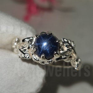Vintage Natural Blue Star Sapphire Ring 925 Sterling Silver Unique Genuine Sapphire Ring Stackable Rings Gift for Her Birthday Gift For Her